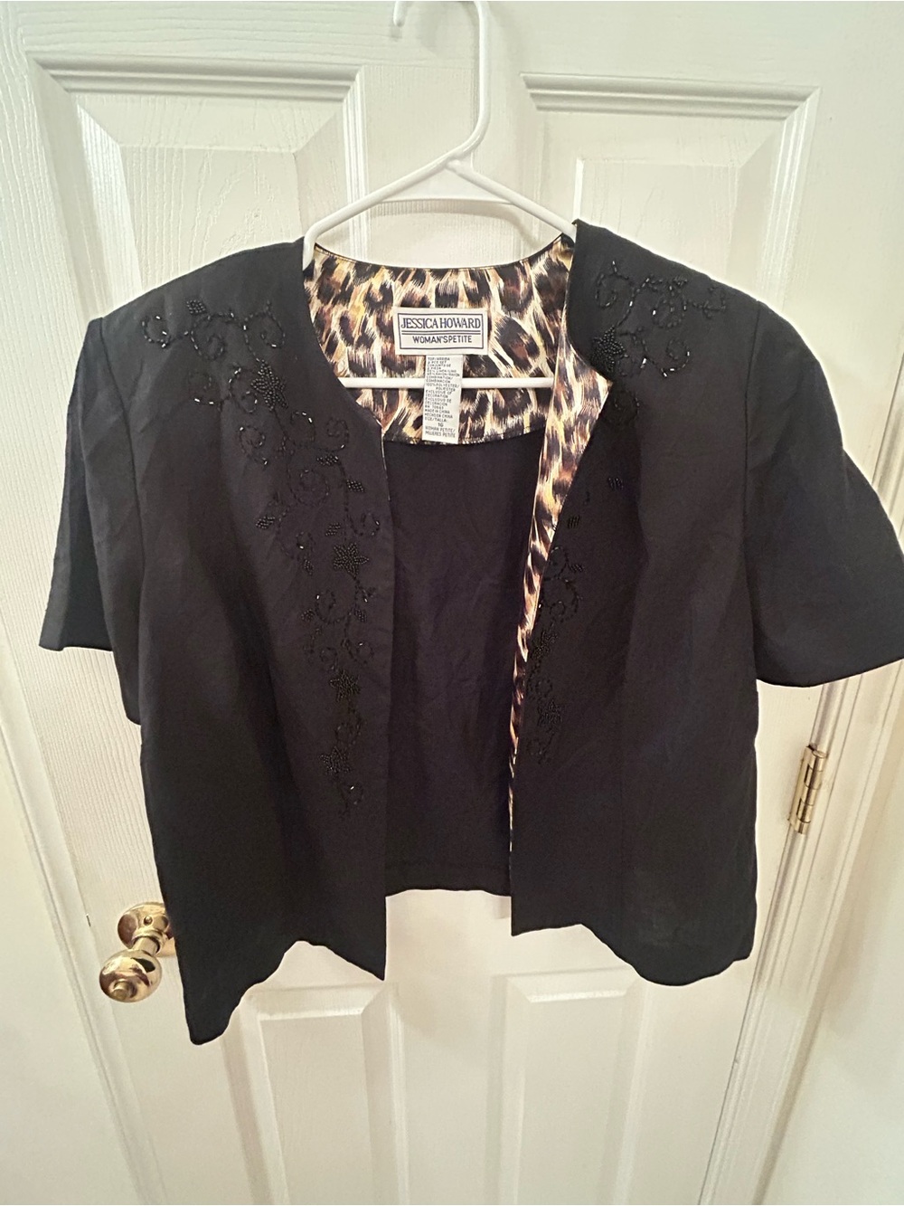 Jessica Howard Black Short Embellished Jacket with Leopard Lining